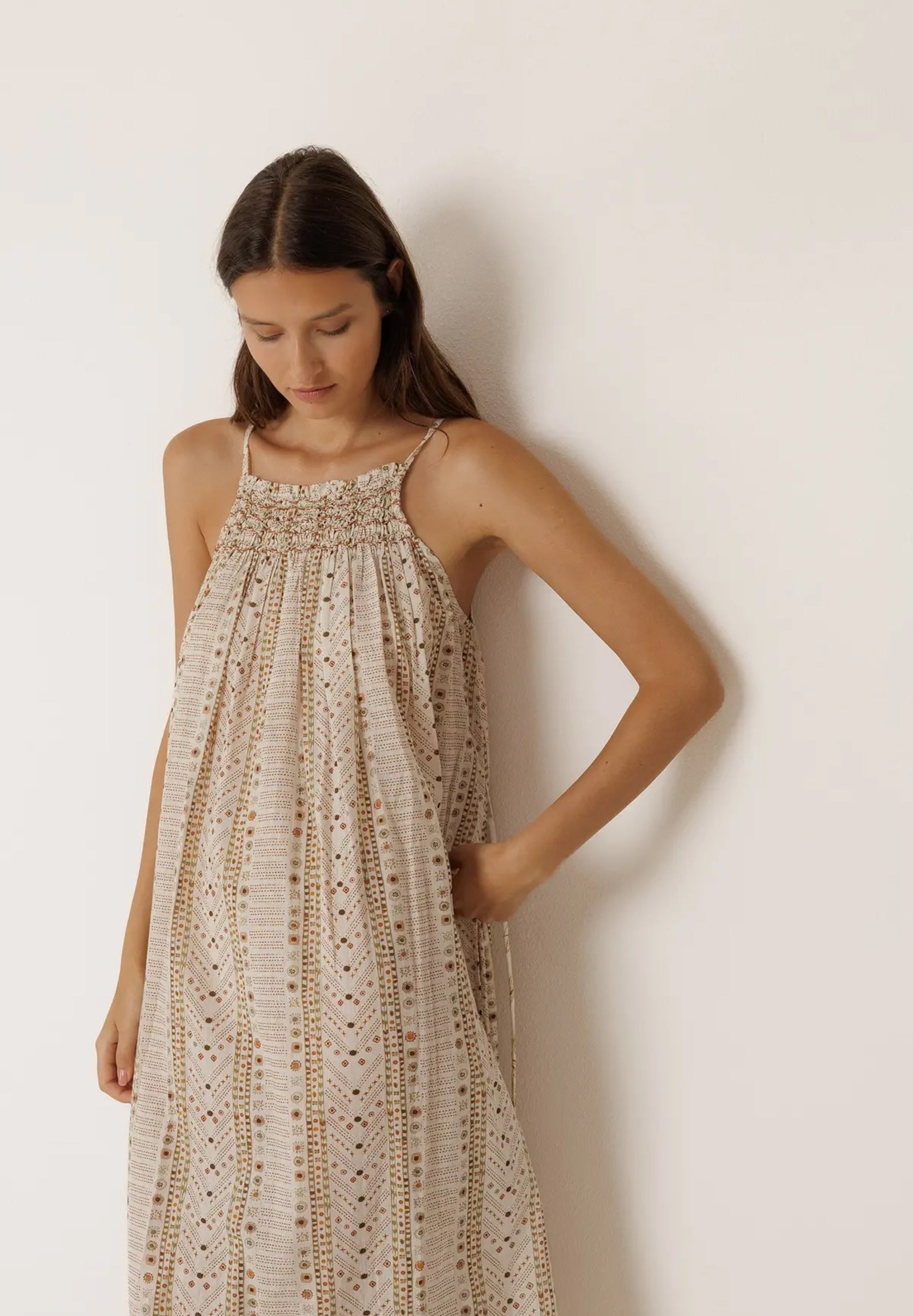 Stamp Print Halter Dress