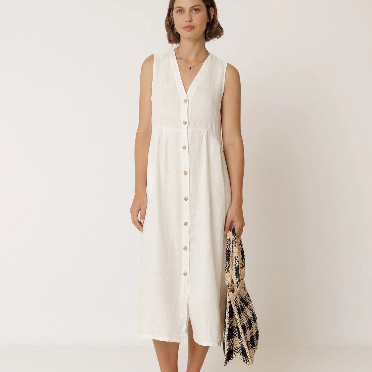opt kotys linen dress SCULPTED PLEATED LINEN MIDI DRESS - LIGHT GRAY