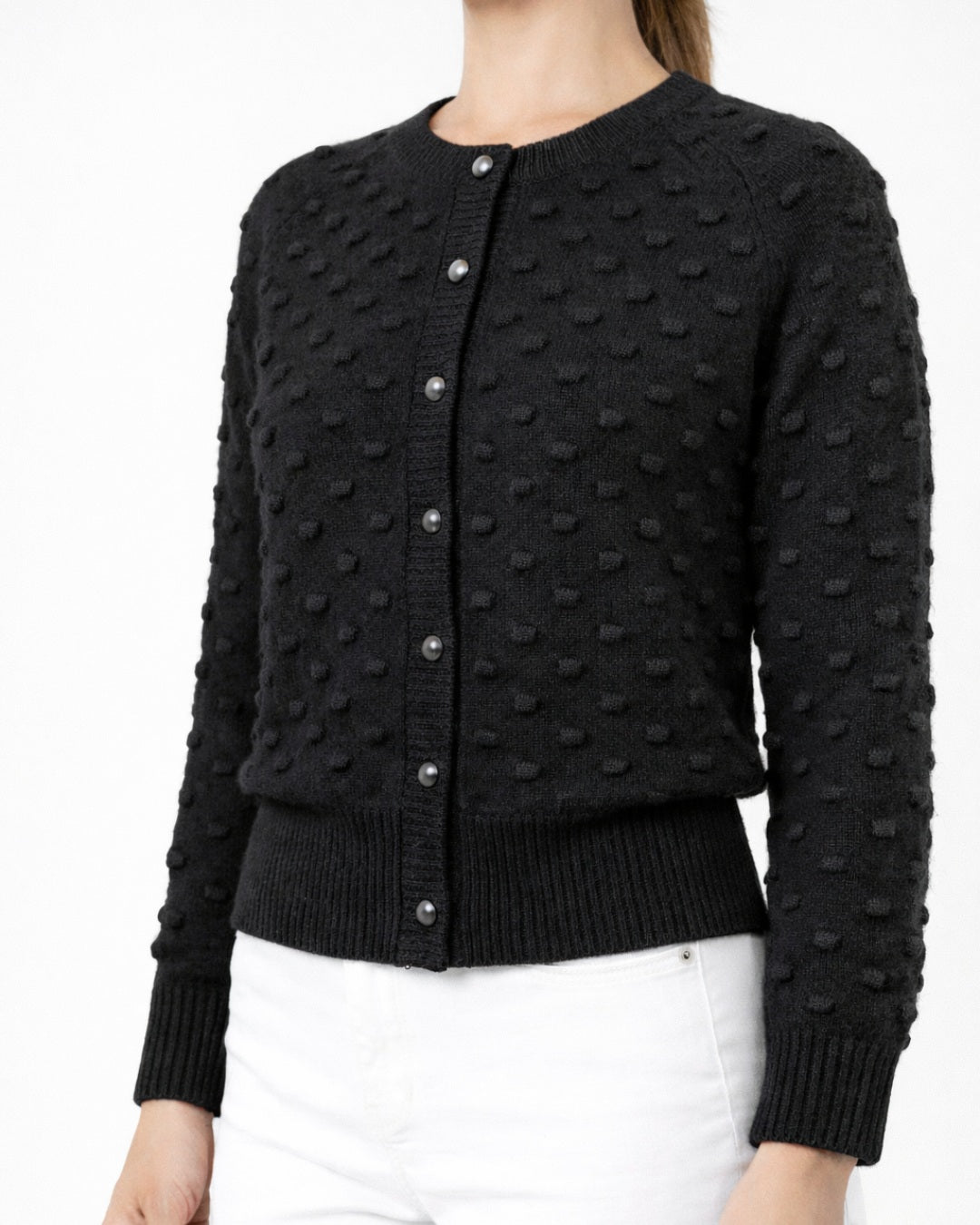 Peanut Stitch Crop Cashmere Cardigan