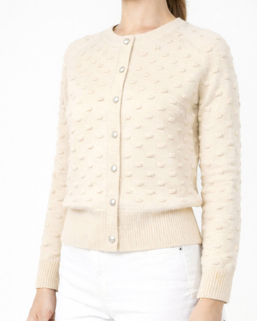 Peanut Stitch Crop Cashmere Cardigan