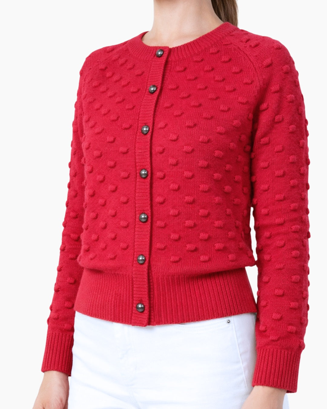 Peanut Stitch Crop Cashmere Cardigan