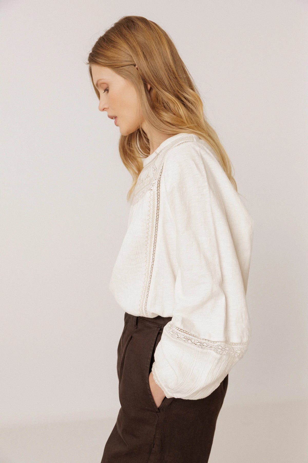 Combination Blouse with Contrast Embroidery