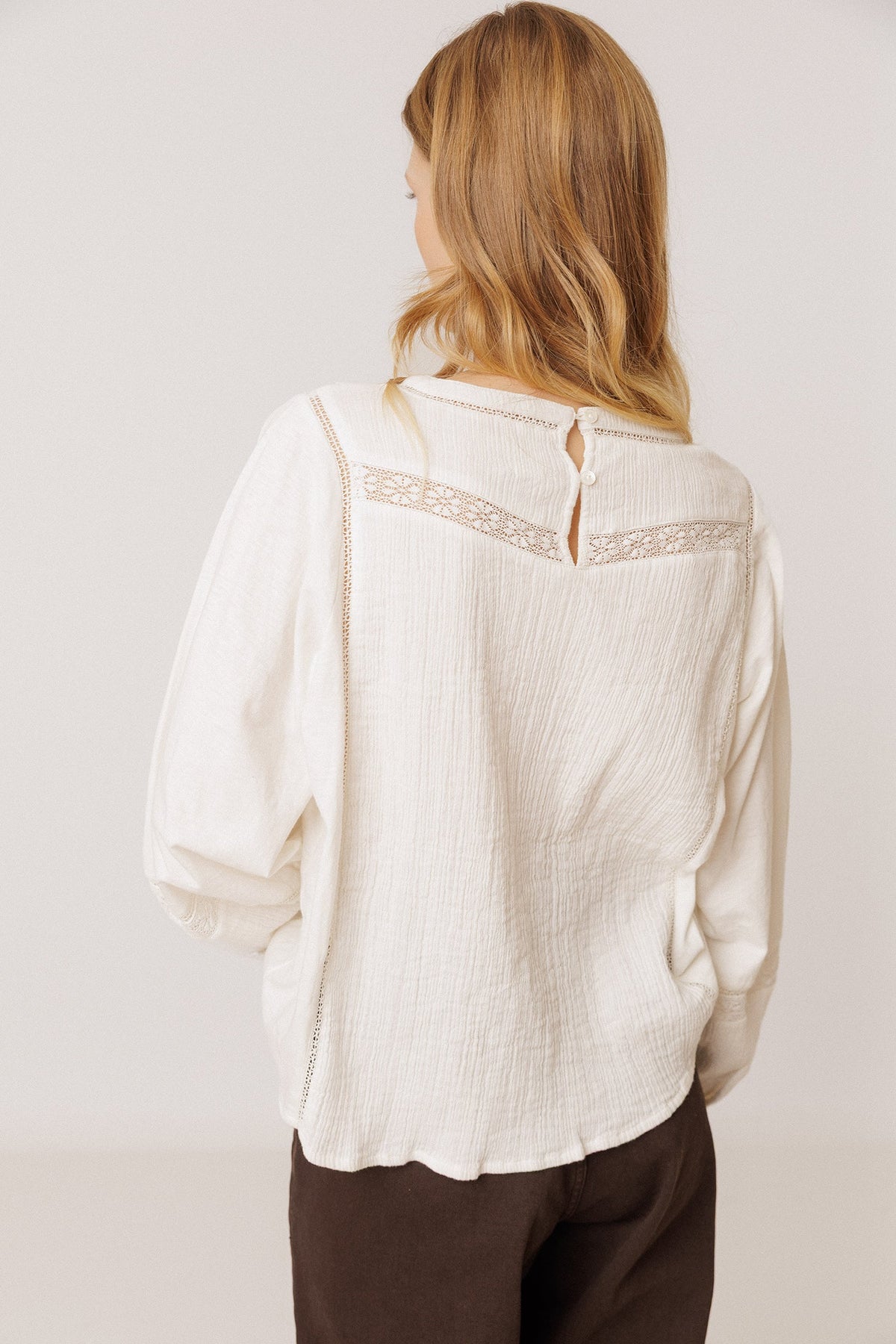 Combination Blouse with Contrast Embroidery