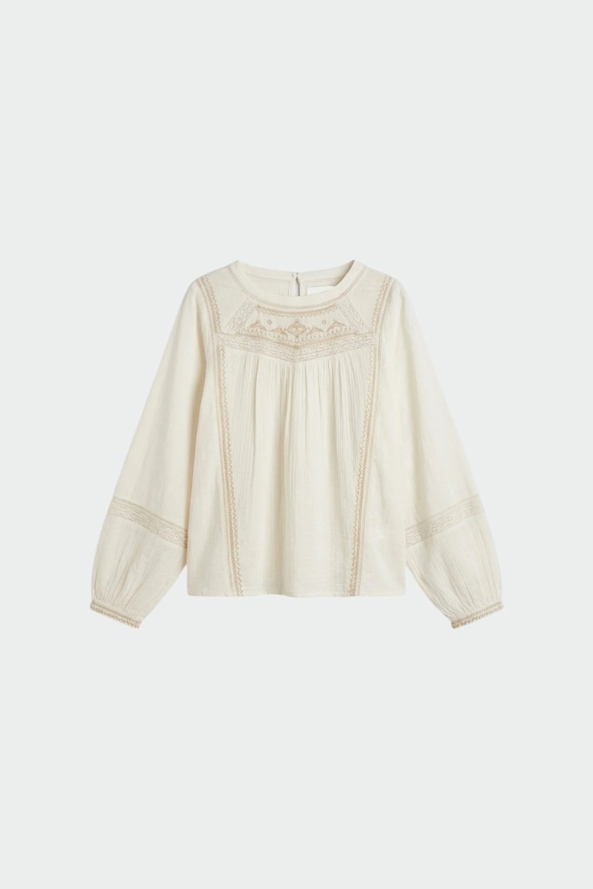 Combination Blouse with Contrast Embroidery