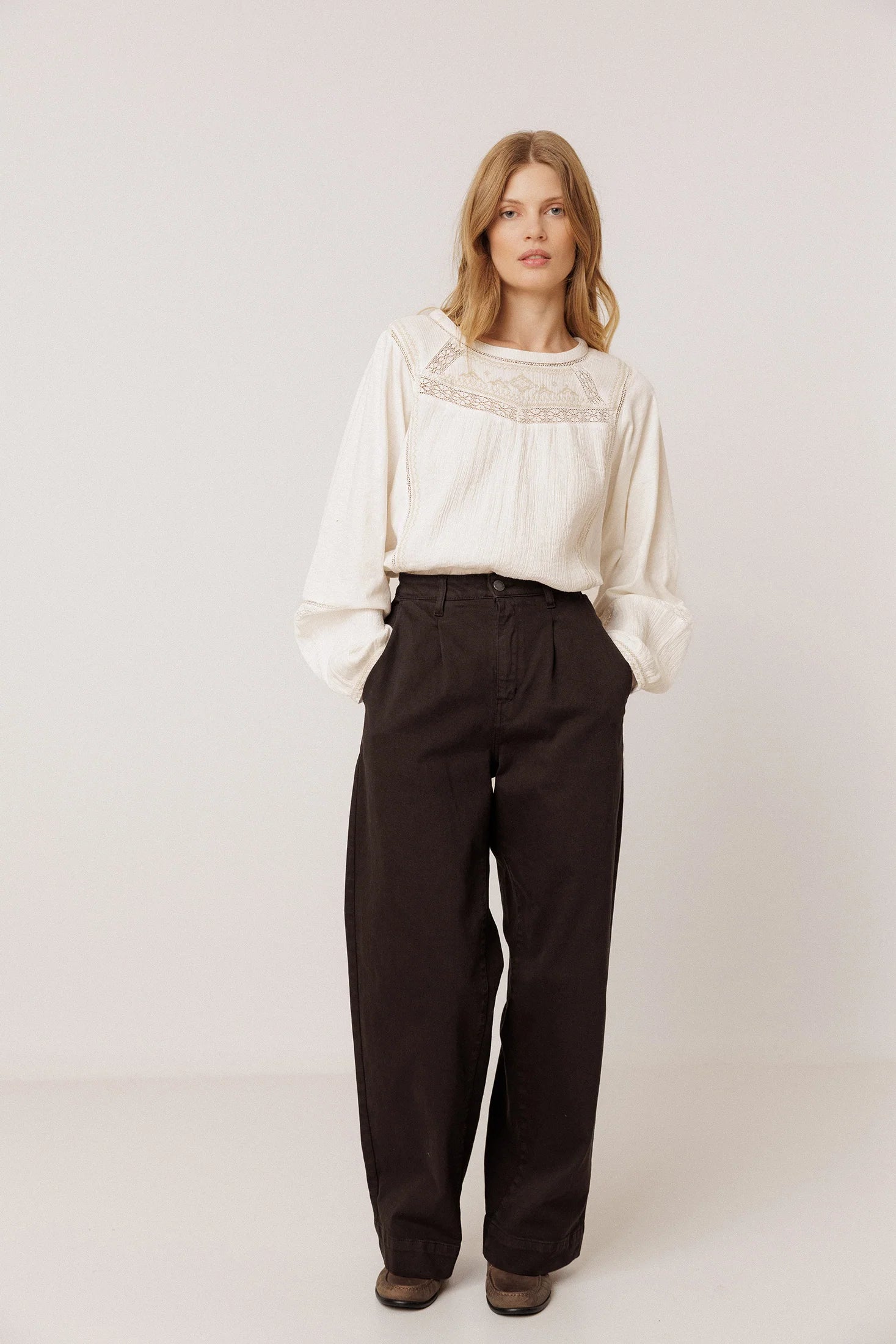 Wide-Leg Cotton Pants
